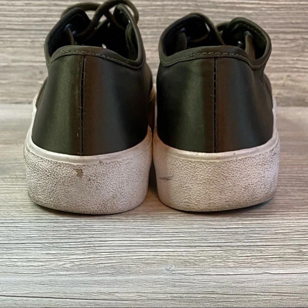 Olive satin lace up sneakers with chunky white soles size 40 Pull & Bear
